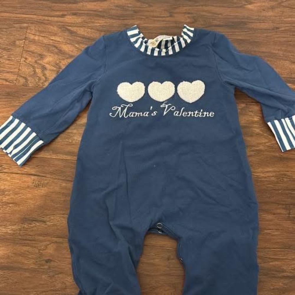 Mama's Valentine Navy Heart One-Piece for Kids